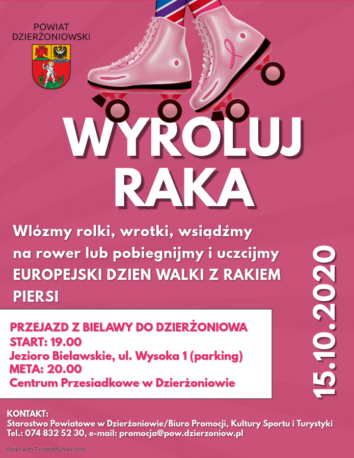 Plakat informacyjny Wyroluj Raka 15.10.2020 r. godz. 19.00 Przejazd z Bielawy do Dzierżoniowa