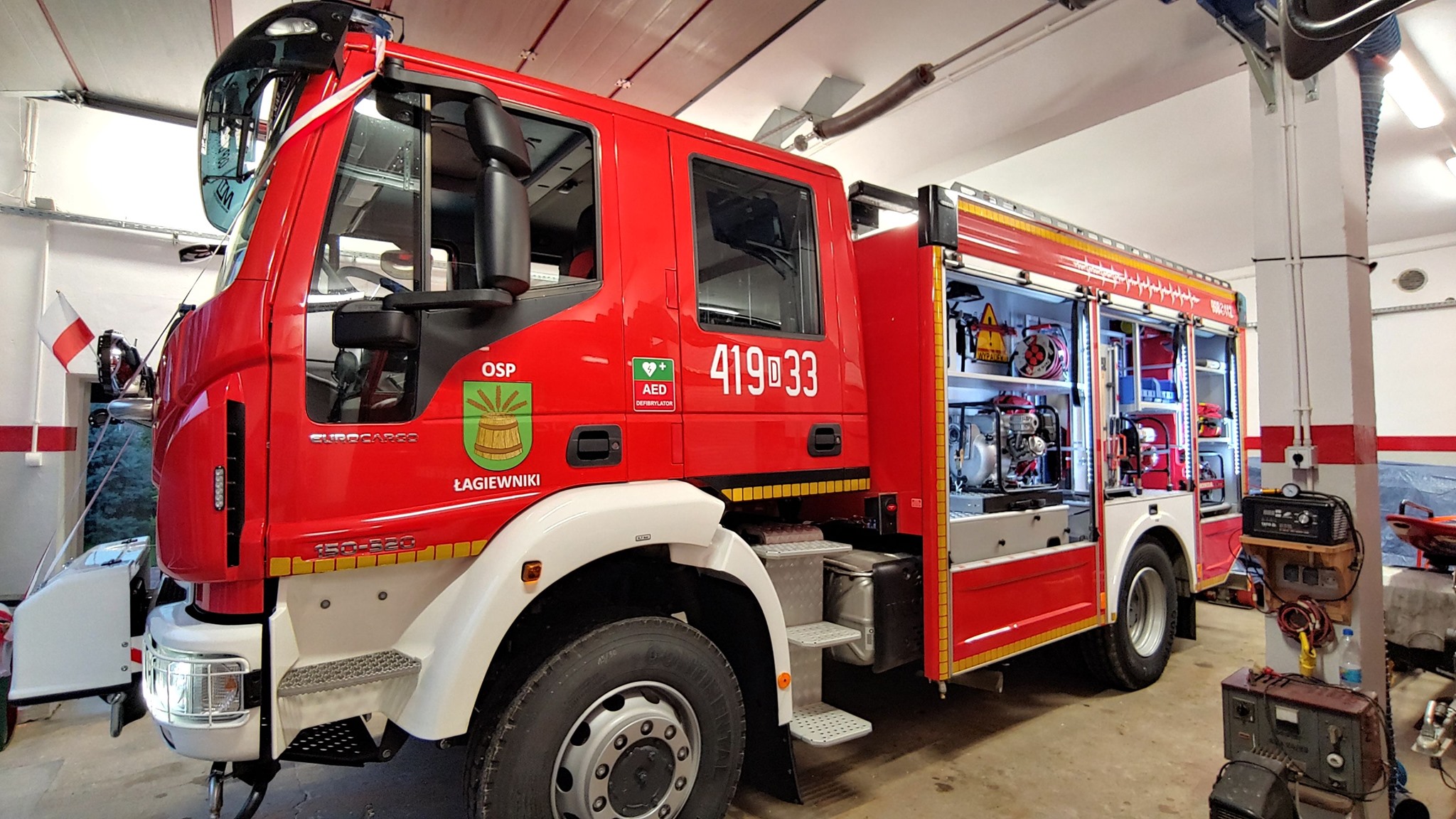 Zdjęcie z przekazania wozu strażackiego dla OSP Łagiewniki