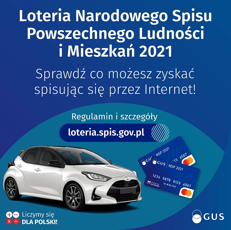 Granatowy Plakat loterii NSP 2021 Toyota Yaris, karty przedpłacone