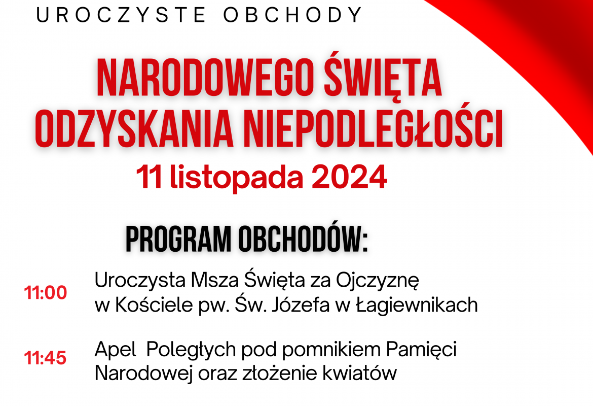 Zapraszamy na uroczyste obchody NARODOWEGO ŚWIĘTA ODZYSKANIA NIEPODLEGŁOŚCI